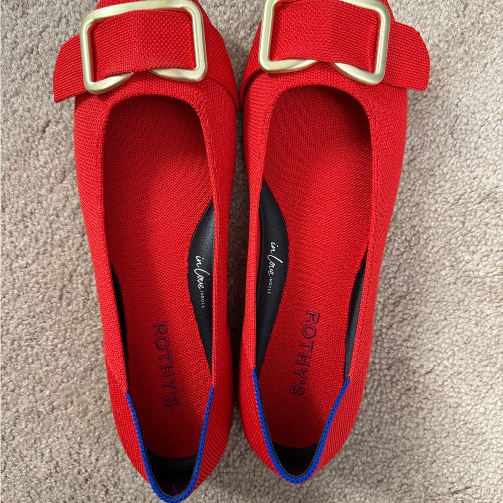 Rothy's Scarlet Flats with Gold Accent